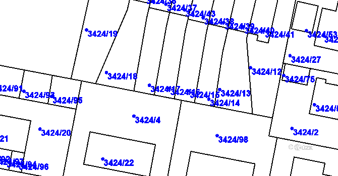 Parcela st. 3424/16 v KÚ Nové Město na Moravě, Katastrální mapa
