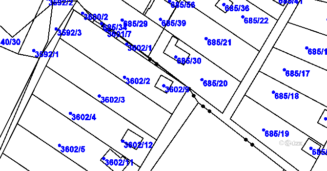 Parcela st. 3602/9 v KÚ Nové Město na Moravě, Katastrální mapa