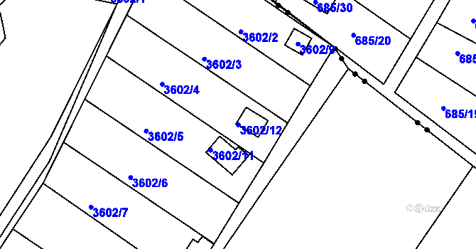 Parcela st. 3602/12 v KÚ Nové Město na Moravě, Katastrální mapa