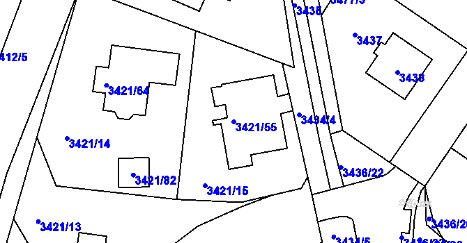 Parcela st. 3421/55 v KÚ Nové Město na Moravě, Katastrální mapa