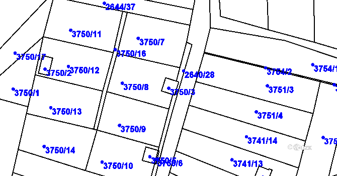Parcela st. 3750/3 v KÚ Nové Město na Moravě, Katastrální mapa