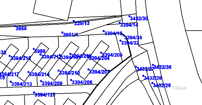 Parcela st. 3394/205 v KÚ Nové Město na Moravě, Katastrální mapa