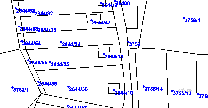 Parcela st. 2644/13 v KÚ Nové Město na Moravě, Katastrální mapa