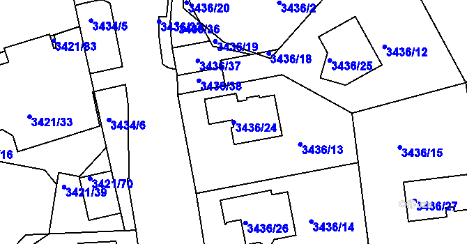 Parcela st. 3436/24 v KÚ Nové Město na Moravě, Katastrální mapa