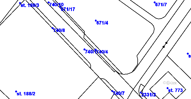 Parcela st. 740/4 v KÚ Krčín, Katastrální mapa