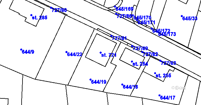 Parcela st. 721 v KÚ Krčín, Katastrální mapa