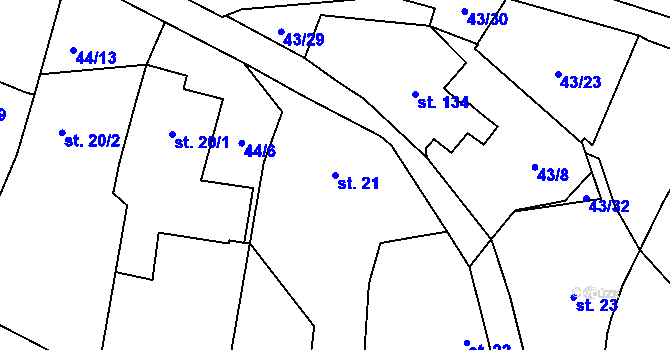 Parcela st. 21 v KÚ Krčín, Katastrální mapa