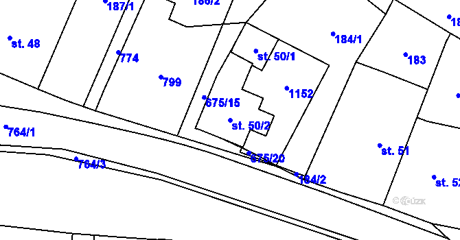 Parcela st. 50/2 v KÚ Krčín, Katastrální mapa