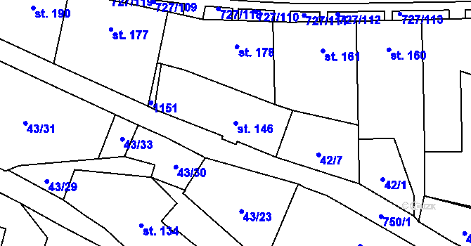 Parcela st. 146 v KÚ Krčín, Katastrální mapa