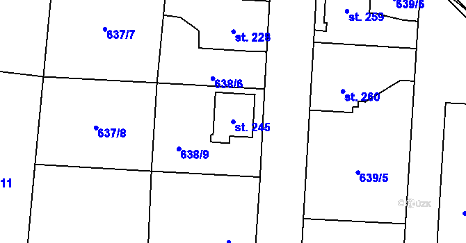 Parcela st. 245 v KÚ Krčín, Katastrální mapa