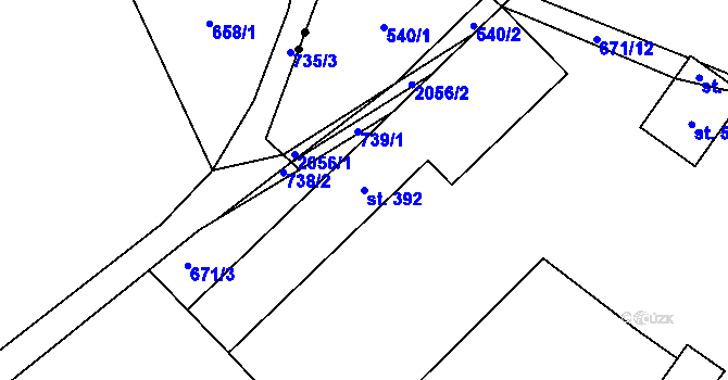 Parcela st. 392 v KÚ Krčín, Katastrální mapa