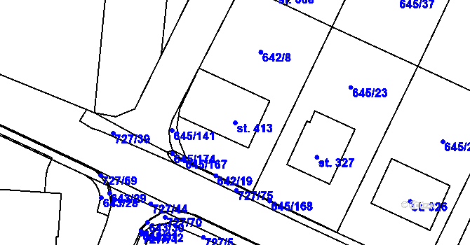 Parcela st. 413 v KÚ Krčín, Katastrální mapa