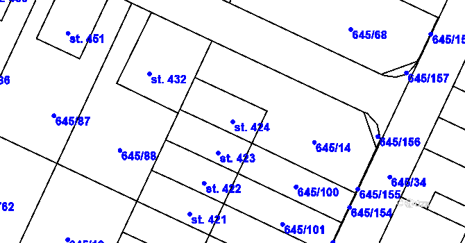 Parcela st. 424 v KÚ Krčín, Katastrální mapa