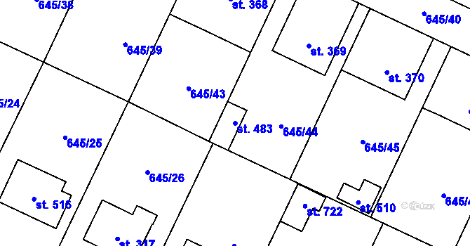 Parcela st. 483 v KÚ Krčín, Katastrální mapa