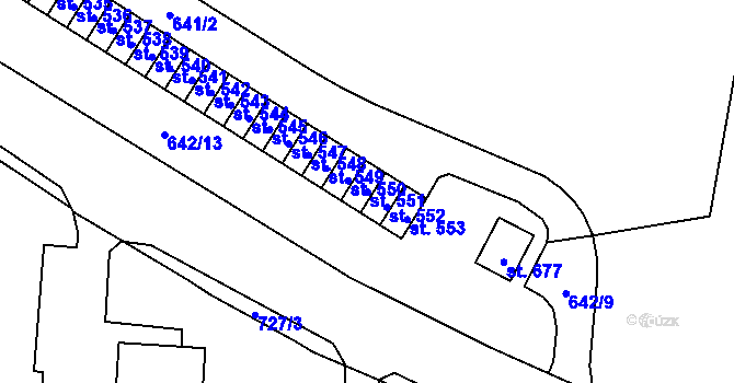 Parcela st. 551 v KÚ Krčín, Katastrální mapa