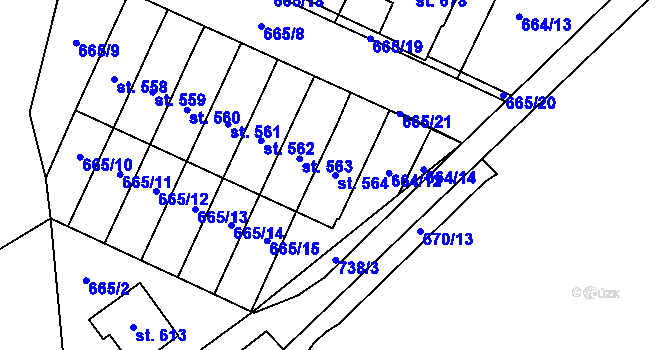 Parcela st. 564 v KÚ Krčín, Katastrální mapa