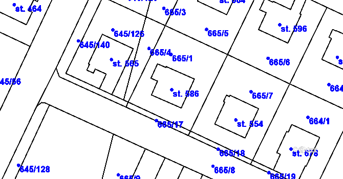 Parcela st. 586 v KÚ Krčín, Katastrální mapa