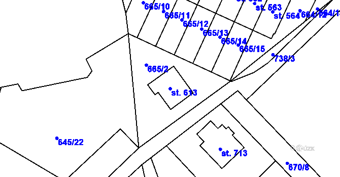 Parcela st. 613 v KÚ Krčín, Katastrální mapa