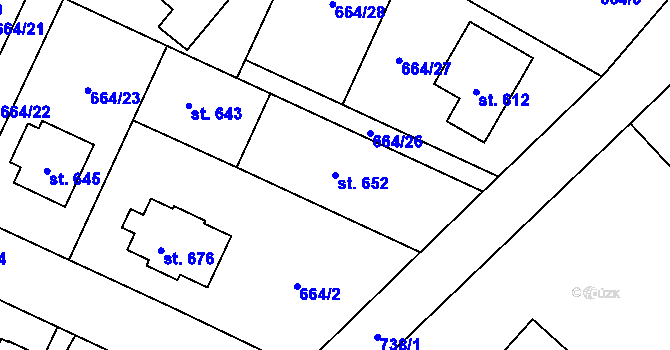 Parcela st. 652 v KÚ Krčín, Katastrální mapa