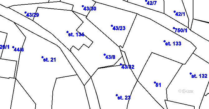 Parcela st. 43/8 v KÚ Krčín, Katastrální mapa
