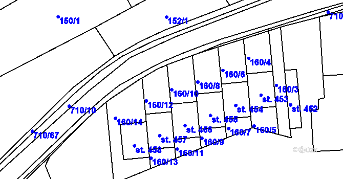 Parcela st. 160/10 v KÚ Krčín, Katastrální mapa
