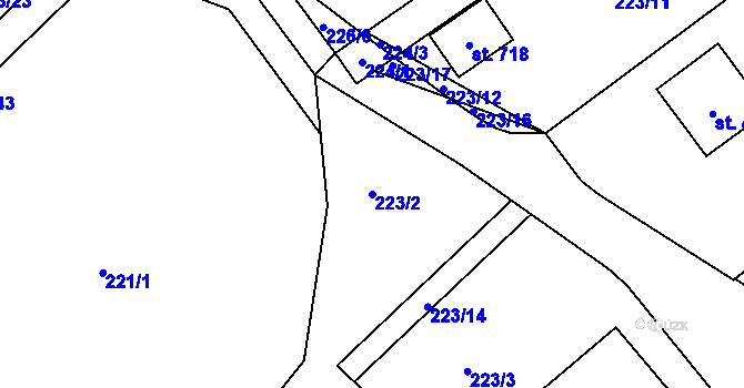 Parcela st. 223/2 v KÚ Krčín, Katastrální mapa