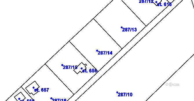 Parcela st. 287/14 v KÚ Krčín, Katastrální mapa