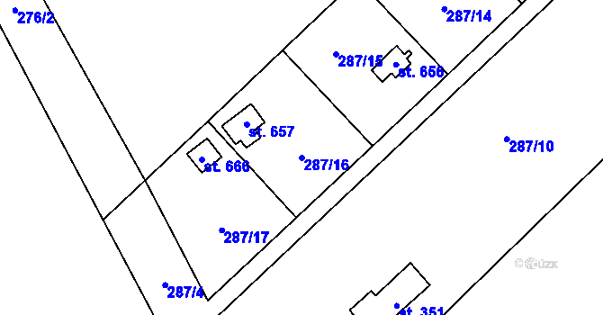 Parcela st. 287/16 v KÚ Krčín, Katastrální mapa