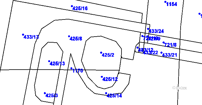 Parcela st. 425/2 v KÚ Krčín, Katastrální mapa