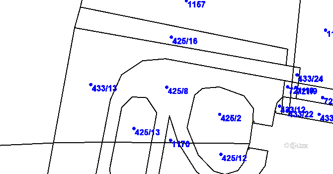 Parcela st. 425/8 v KÚ Krčín, Katastrální mapa