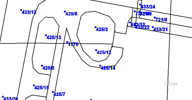 Parcela st. 425/12 v KÚ Krčín, Katastrální mapa