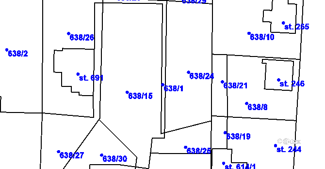 Parcela st. 638/1 v KÚ Krčín, Katastrální mapa