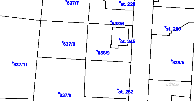 Parcela st. 638/9 v KÚ Krčín, Katastrální mapa