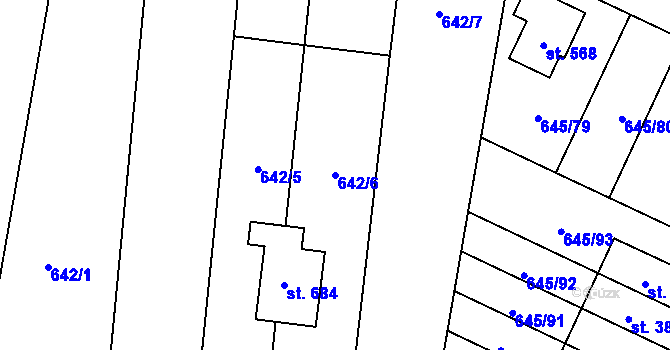 Parcela st. 642/6 v KÚ Krčín, Katastrální mapa