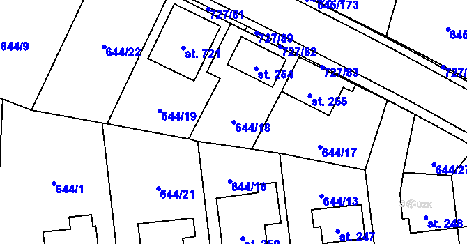 Parcela st. 644/18 v KÚ Krčín, Katastrální mapa
