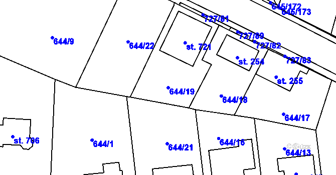 Parcela st. 644/19 v KÚ Krčín, Katastrální mapa