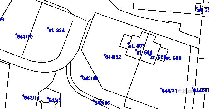 Parcela st. 644/32 v KÚ Krčín, Katastrální mapa