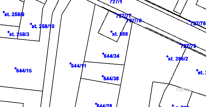 Parcela st. 644/34 v KÚ Krčín, Katastrální mapa