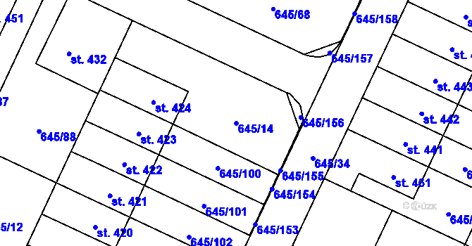 Parcela st. 645/14 v KÚ Krčín, Katastrální mapa