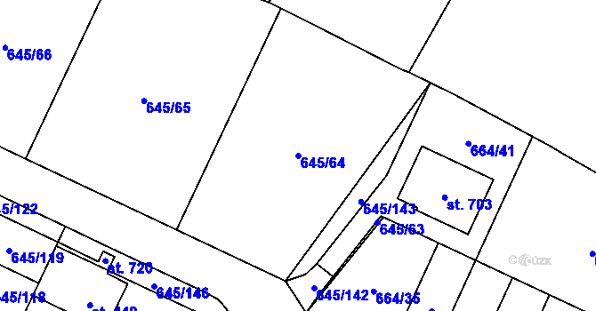 Parcela st. 645/64 v KÚ Krčín, Katastrální mapa