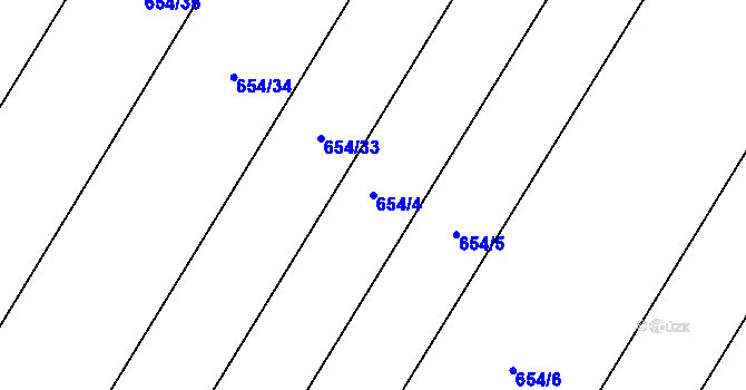 Parcela st. 654/4 v KÚ Krčín, Katastrální mapa