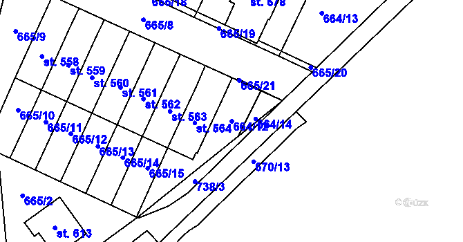 Parcela st. 664/12 v KÚ Krčín, Katastrální mapa