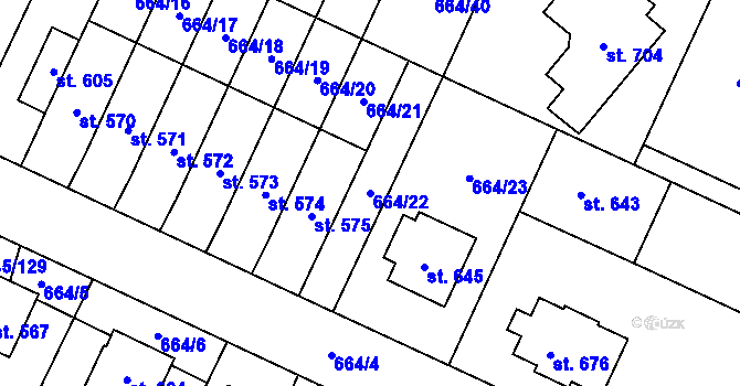 Parcela st. 664/22 v KÚ Krčín, Katastrální mapa