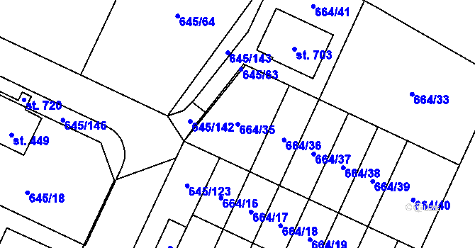 Parcela st. 664/35 v KÚ Krčín, Katastrální mapa