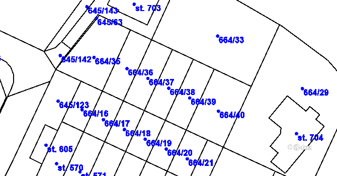 Parcela st. 664/38 v KÚ Krčín, Katastrální mapa
