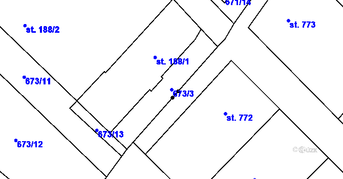 Parcela st. 673/3 v KÚ Krčín, Katastrální mapa