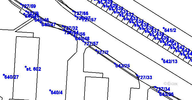 Parcela st. 727/2 v KÚ Krčín, Katastrální mapa