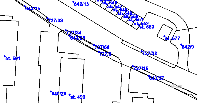 Parcela st. 727/3 v KÚ Krčín, Katastrální mapa