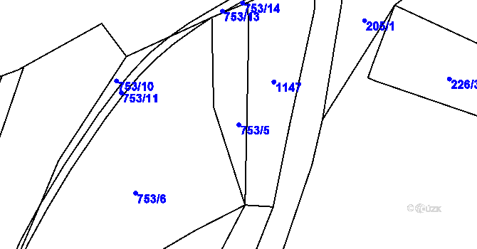 Parcela st. 753/5 v KÚ Krčín, Katastrální mapa