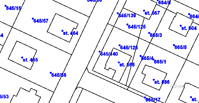 Parcela st. 645/140 v KÚ Krčín, Katastrální mapa
